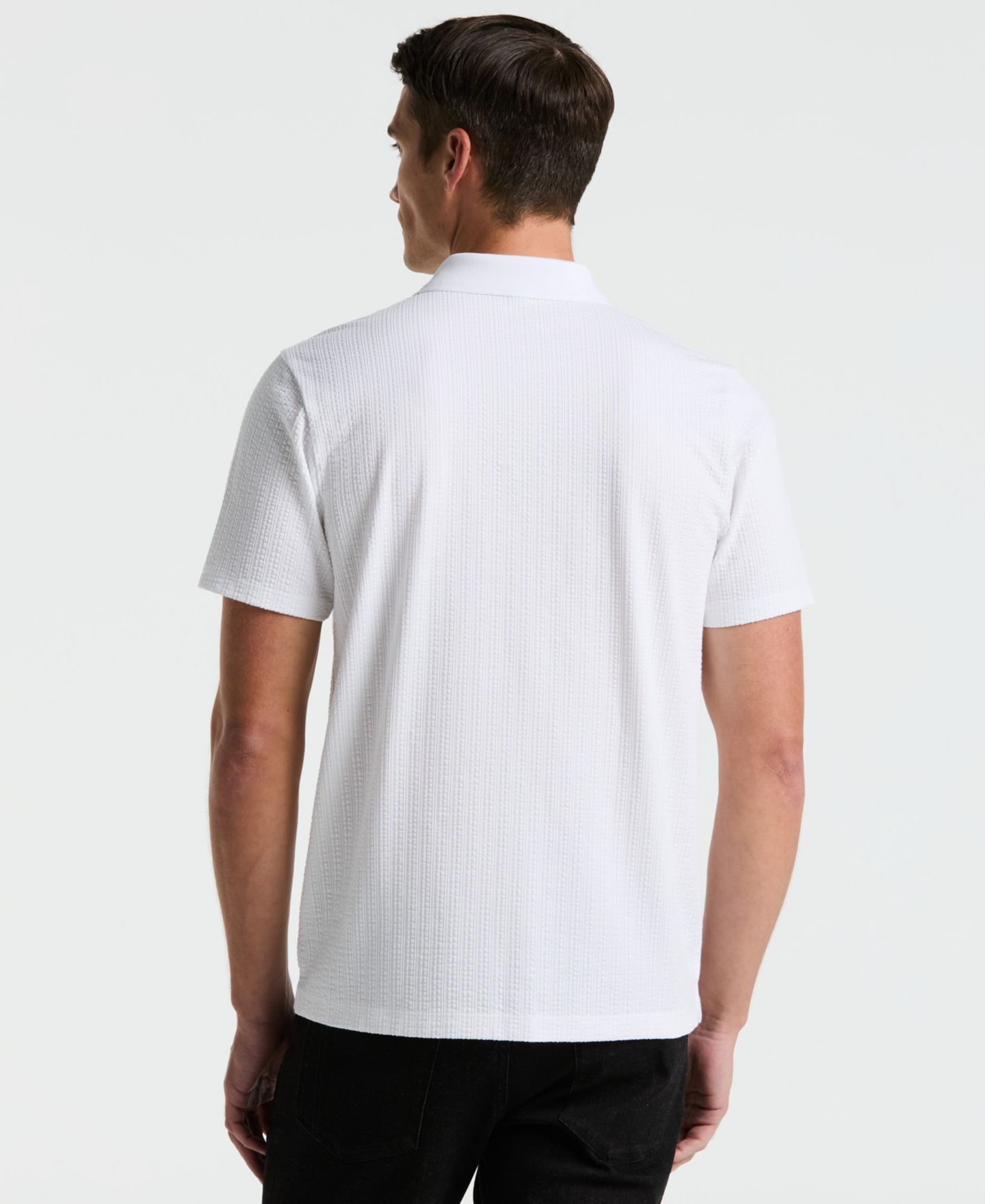 Мужское поло Perry Ellis Short-Sleeve Seersucker Open Polo Shirt, цвет: Белый — фото 4