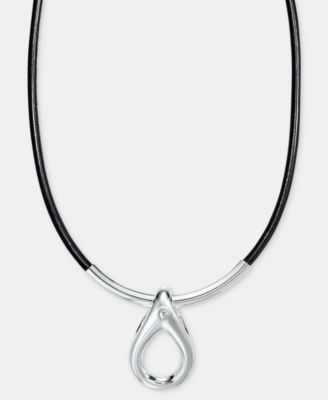 Teardrop Leather Cord Pendant Necklace, 16" + 3" extender