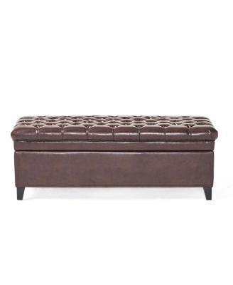 Faux Leather Storage Ottoman