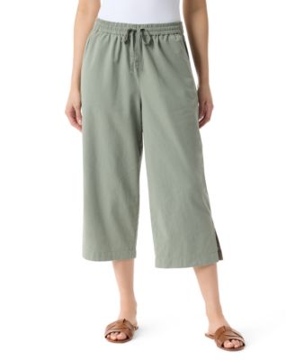 Women's Cotton Gauze Pull-On Drawstring Cropped Pants 