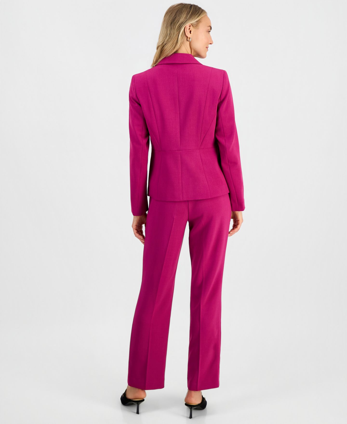 Женские комплекты Kasper Notch-Lapel Single-Breasted Jacket, Printed Pleat-Neck Sleeveless Top & Ava Straight-Leg Press-Pleat Pants, цвет: Синий ночной — фото 3