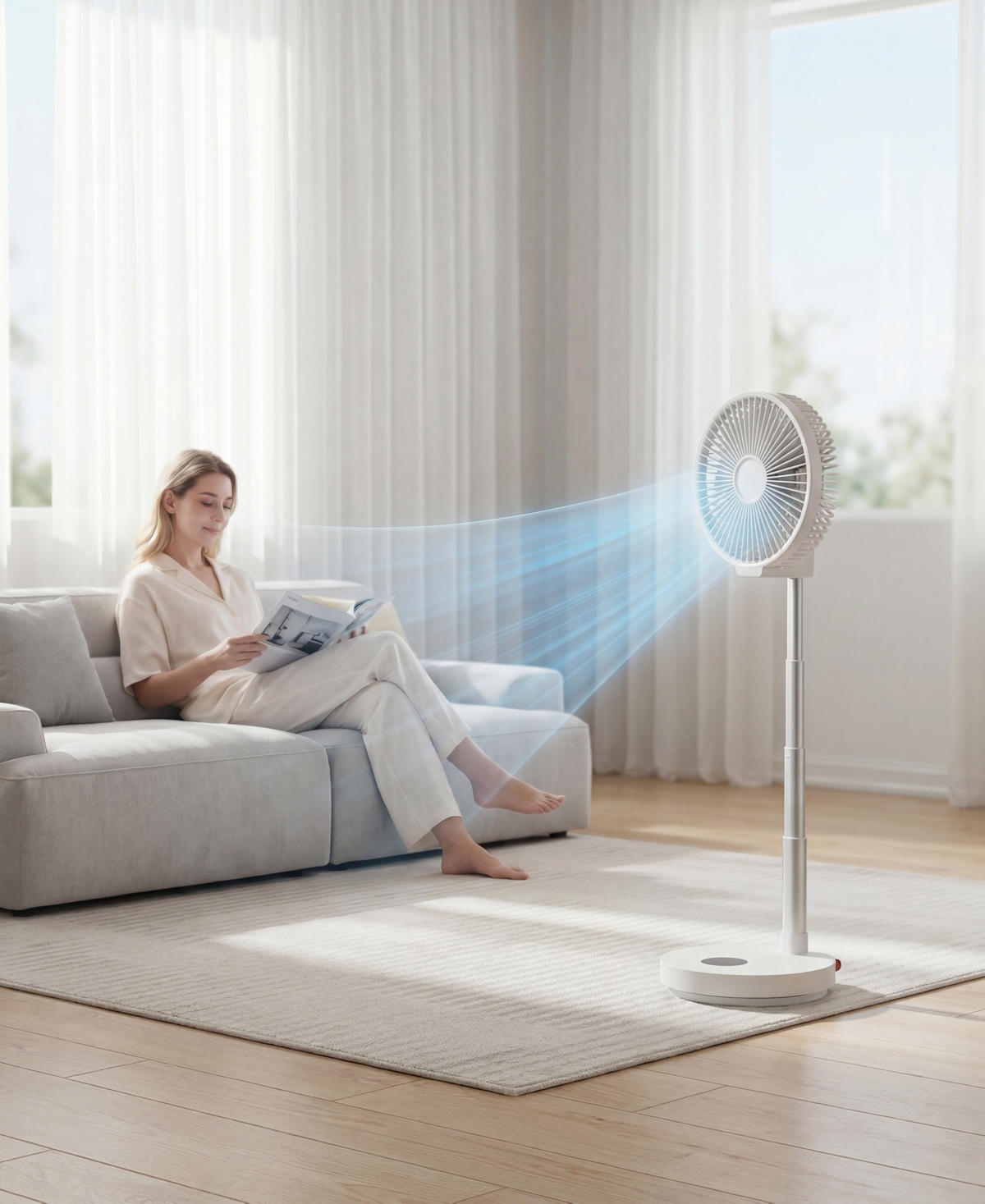 Vebreda 16 Inch Oscillating Pedestal 3-Speed Adjustable Height Fan with Remote Control-White