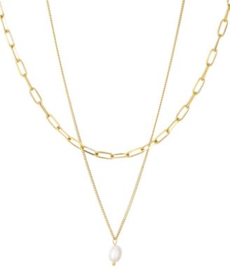 St Moran Tarnish-Resistant Gold Set of 2 Natural Imitation Pearl and Paperclip Chain Lea Necklace Set - White 85$