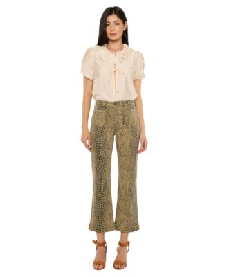 Women's USA Juniors' High Rise Crop Flare Python Print Jeans