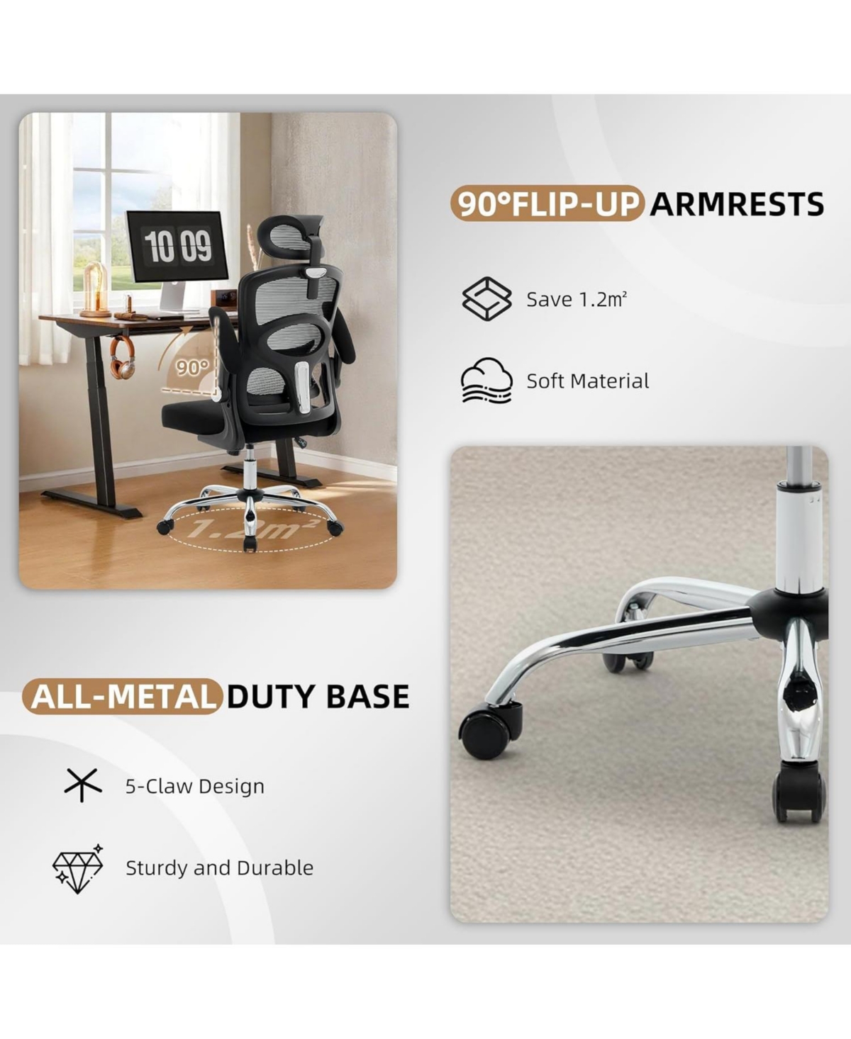 Ergonomic High-Back Mesh Office Chair Adjustable Headrest and Lumbar Support 360degree(s) Swivel Rolling Desk Chair Comfortable Computer Gaming Task