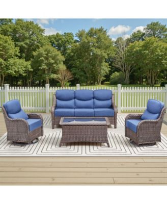 High Back Patio Furniture Set with Swivel Chairs, Outdoor Wicker Conversation Sets with 6" Comfy Cushions, 4 Piece Outside Sofa Sets