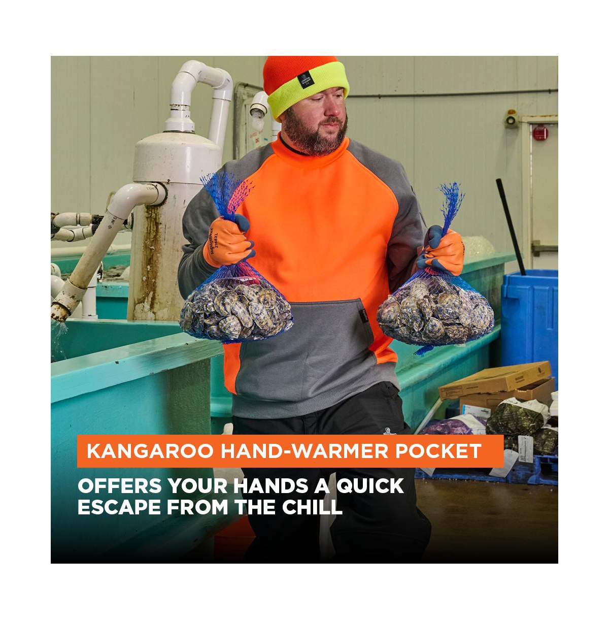 RefrigiWear Men's Two-Tone HiVis Crewneck Sweatshirt - High Visibility Safety Pullover with Contrast Design