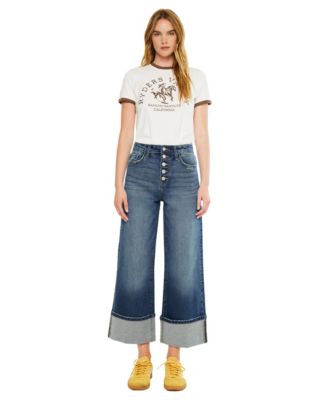 Women's USA Ultra High Rise Cropped Cuffed Wide Leg Jeans