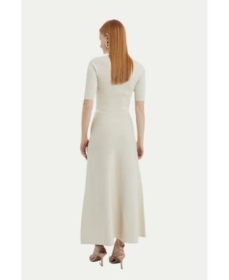 karen millen ribbed knit dress KAREN MILLEN Merino Wool Ribbed Knit Half Zip Midi Dress