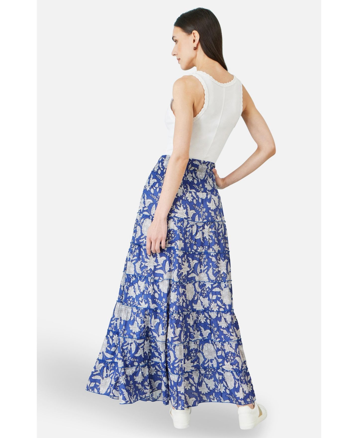 Женская юбка Yumi Floral Cotton Tiered Maxi, цвет: Синий — фото 3