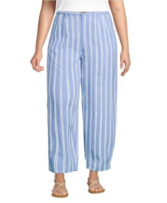 Women's Linen High Rise Pleated Barrel Leg Ankle Pants