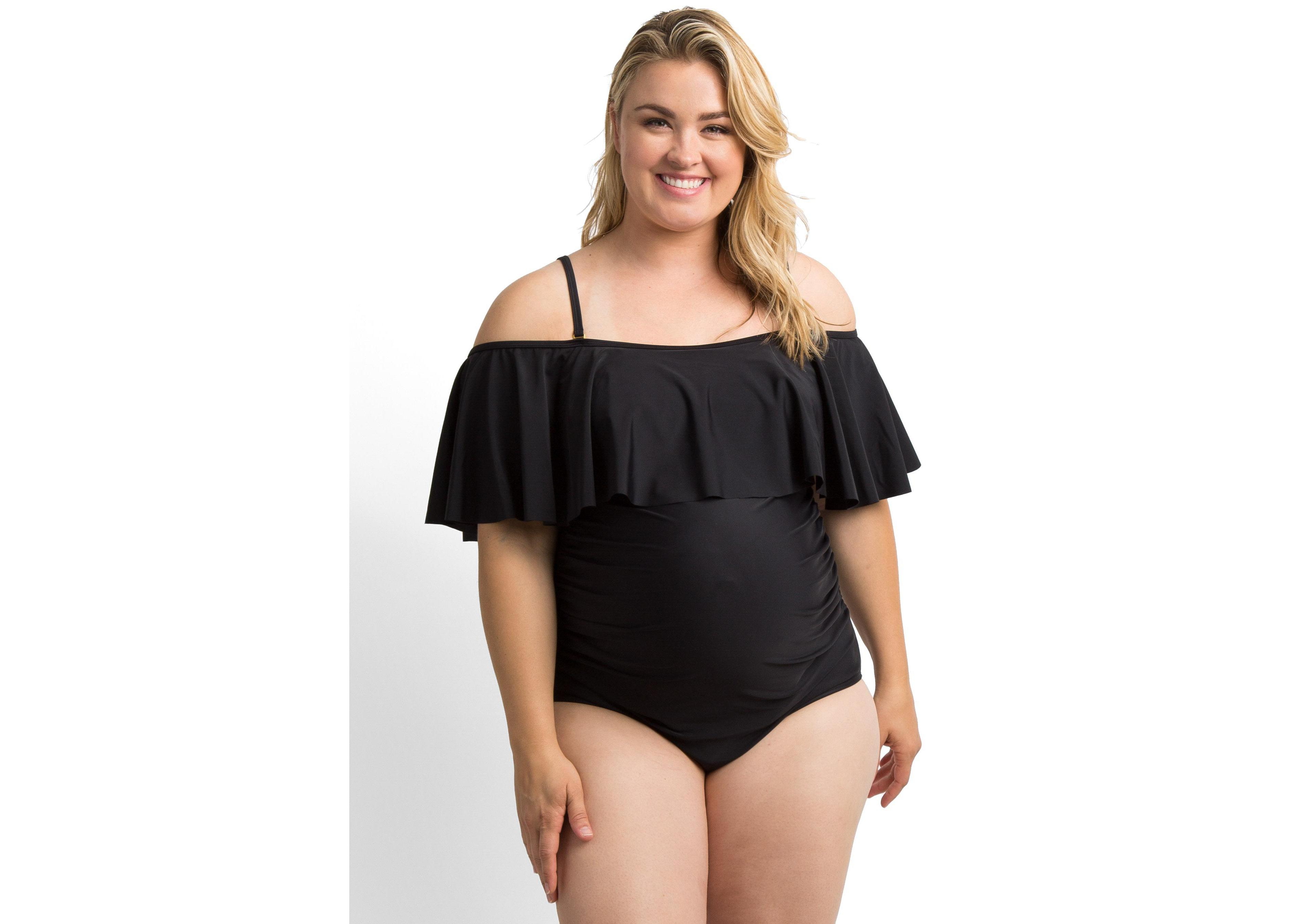 PinkBlush Women's Ruffle Trim Ruched One-Piece Maternity Plus Swimsuit