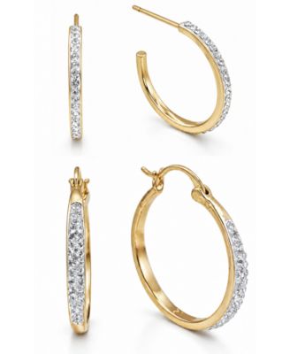 Clear Crystal C Hoop & Click Top Hoop Earring Set in Gold Plate or Silver Plate