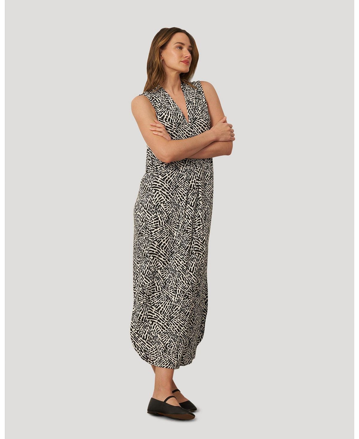 Cable & Gauge Women's Invert Pleat Printed Maxi Dress view 5 — MAYCSS fashion products