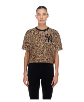 Women's Brown New York Yankees Leopard Boxy Cropped T-Shirt