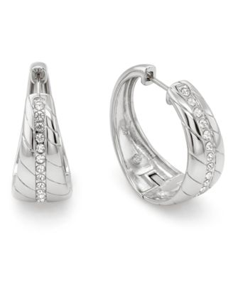Crystal Center Graduated Hinged Hoop Earrings