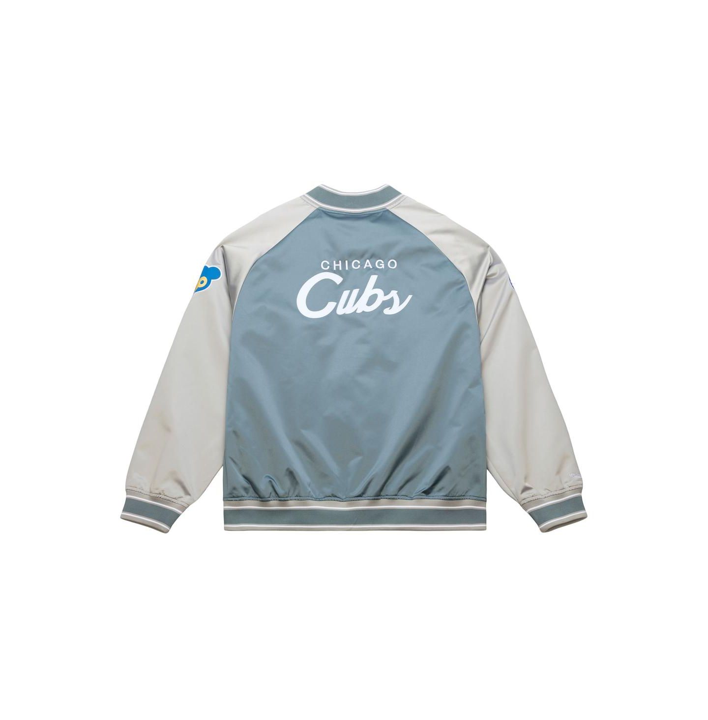 Мужская куртка Mitchell & Ness Gray Chicago Cubs Thunderstorm Head Coach Lightweight Satin Full-Snap — фото 2