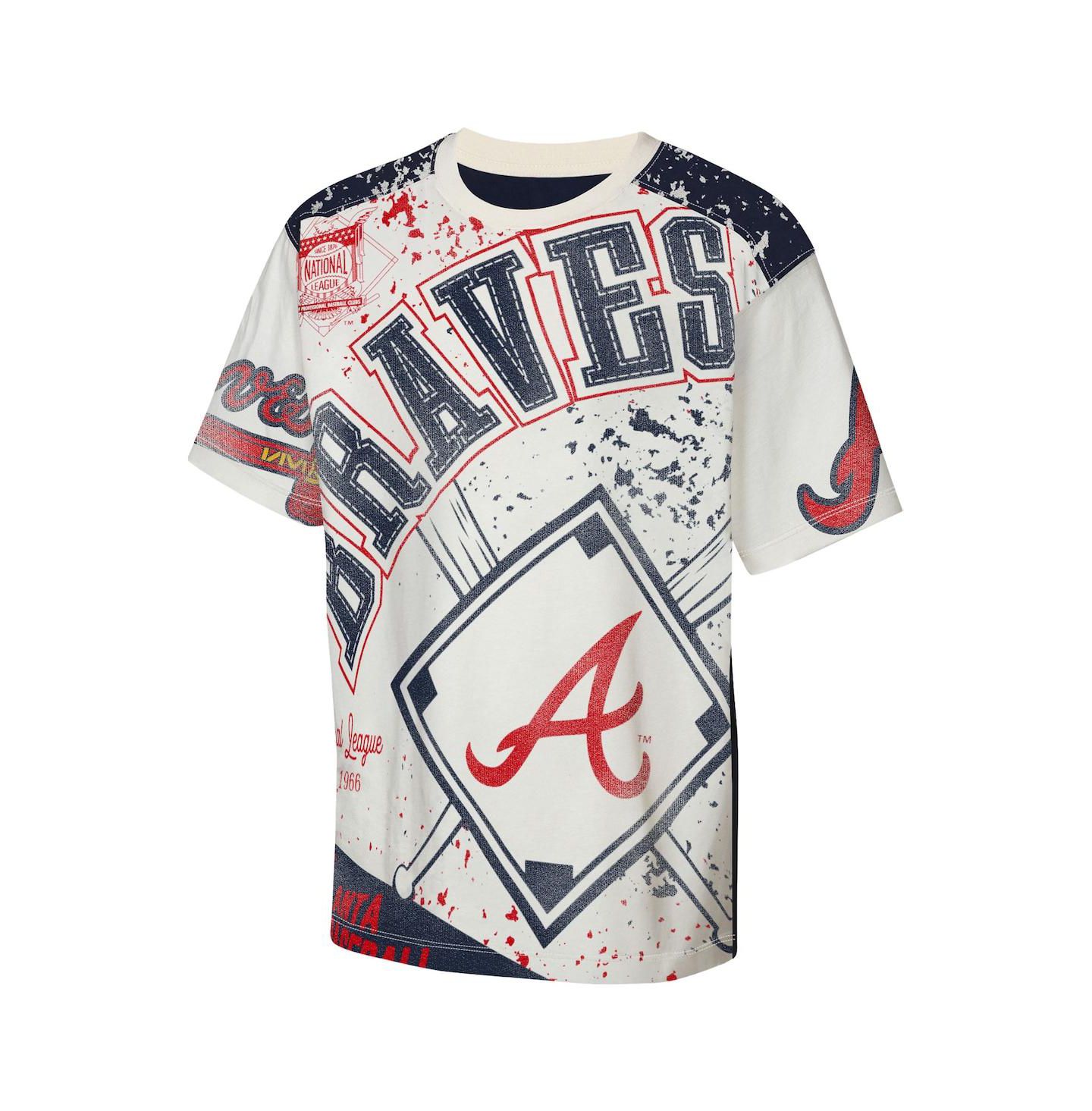 Детская футболка Outerstuff Cream Atlanta Braves Big League Top Player Bold All-Over-Print — фото 2