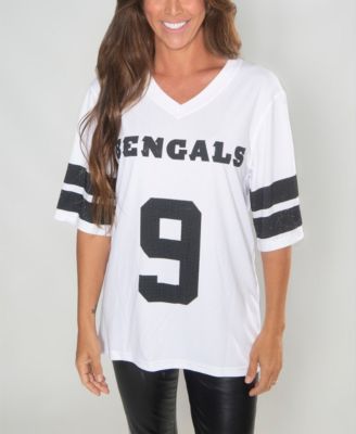 Women's Joe Burrow White Cincinnati Bengals Crystal V-Neck Tunic Top