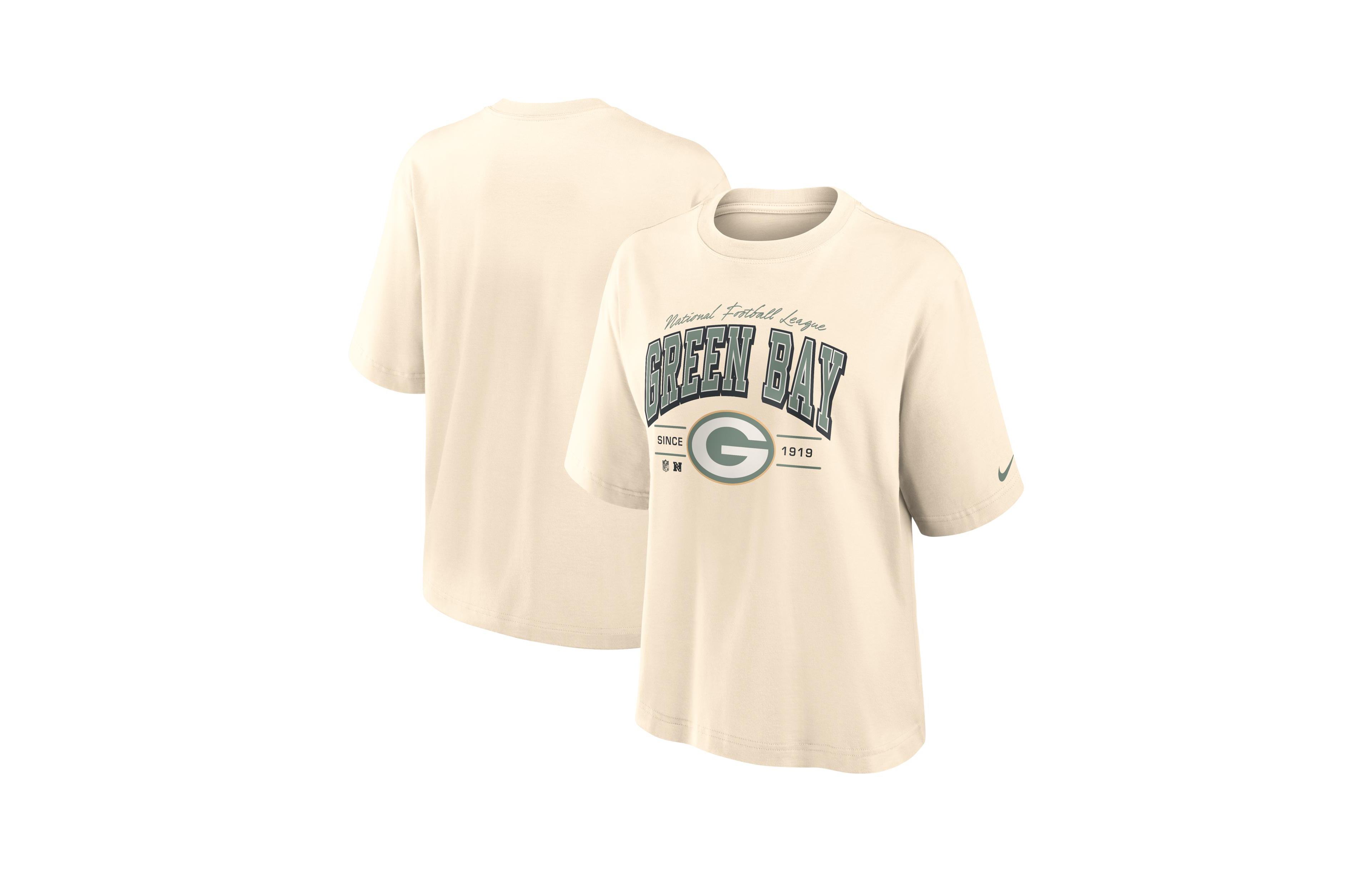 Nike Women's Cream Green Bay Packers Vintage Mod Boxy T-Shirt