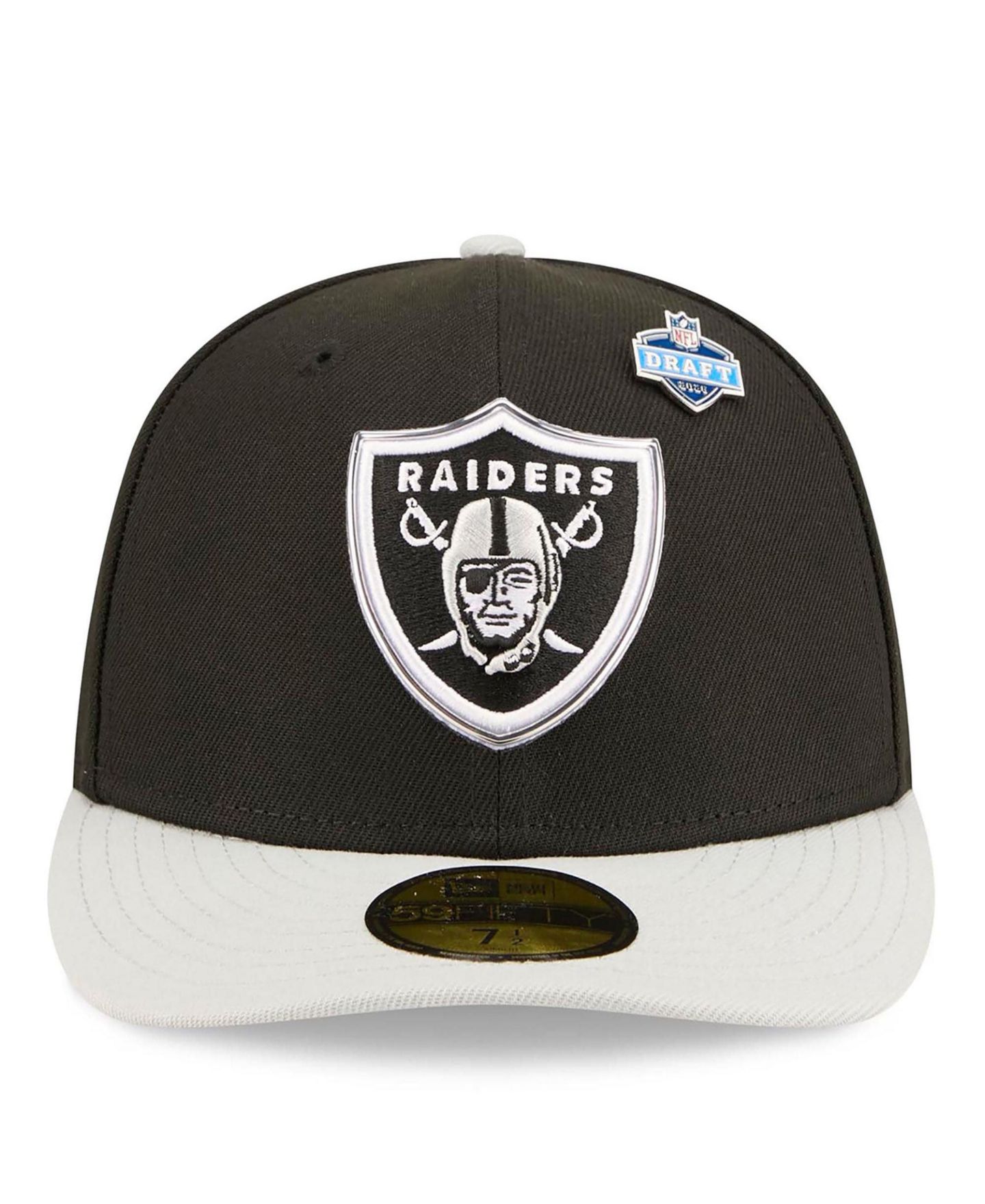 Мужская кепка New Era Black/Silver Las Vegas Raiders 2026 NFL Draft Pre-Curved 59FIFTY Fitted Hat — фото 2