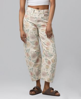 Women's Printed High-Rise Barrel-Leg Jeans