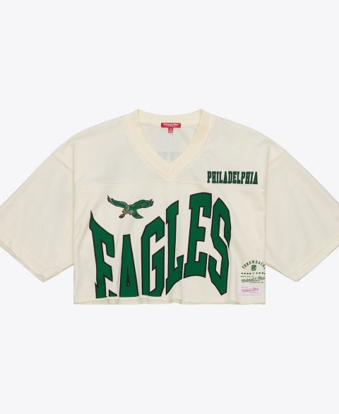 Женский топ Mitchell & Ness Brian Dawkins Cream Philadelphia Eagles Retired Player Cropped Fashion Jersey