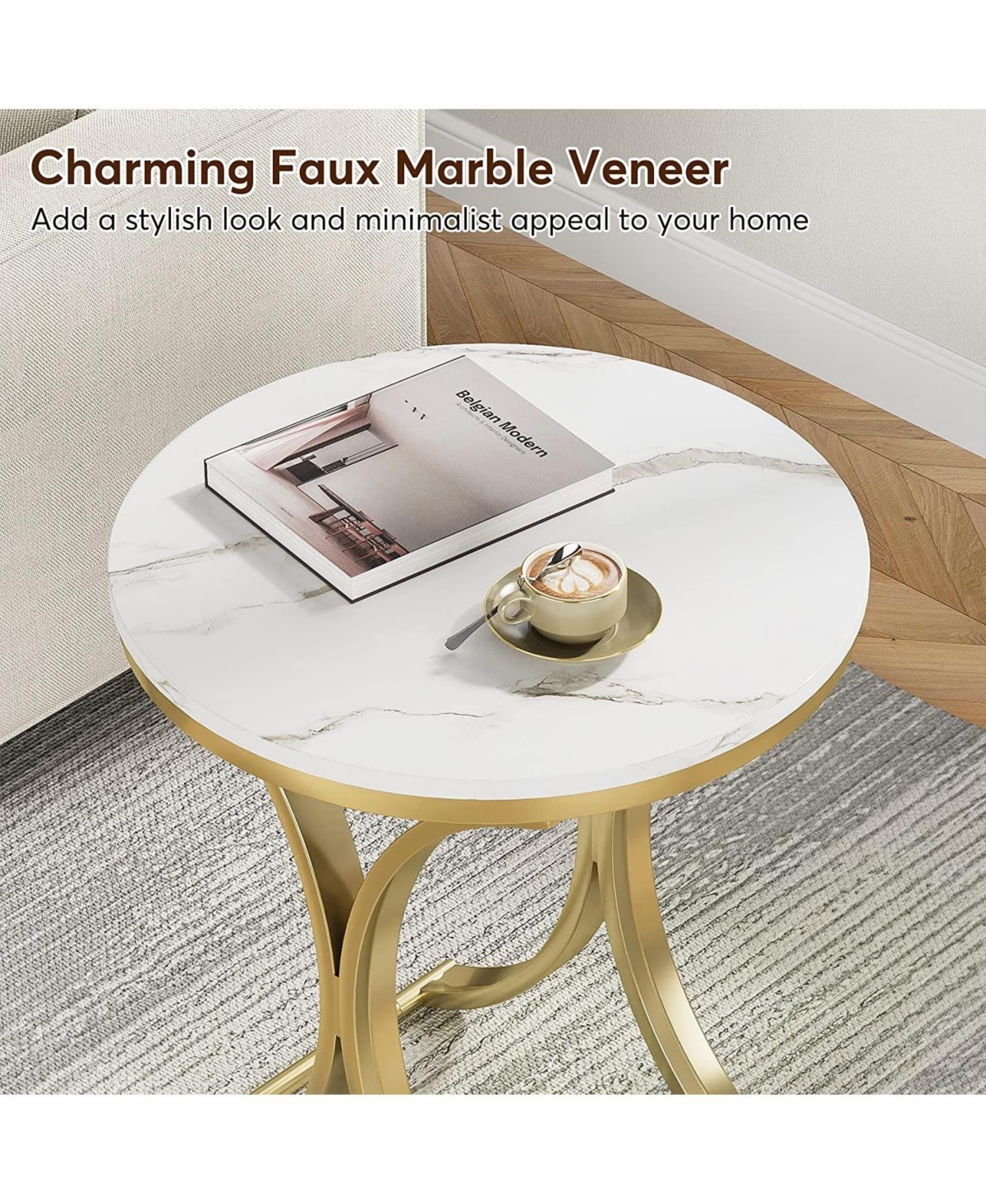 Slickblue Modern Round Accent Table with Metal Frame and Compact Size