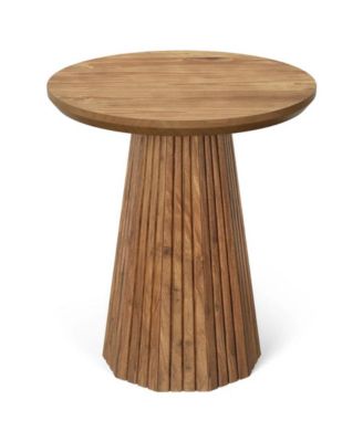 Solid Wood Accent End Table with Round Top and Fluted Base