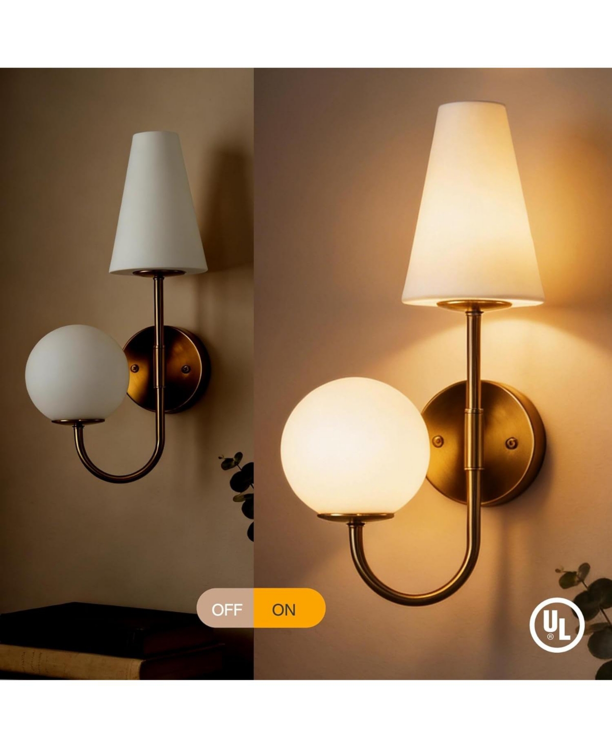 Tribesigns Double-Headed Wall Sconce, Elegant Wall Lamp with Milky Glass Shade, Metal Wall Light Fixtures