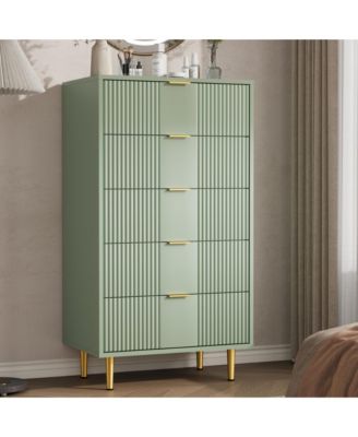 Fluted Dresser with 4/5/6 Drawers, Modern Wood Storage Chest with Metal Handles for Bedroom, Living Room, Hallway, or Entryway