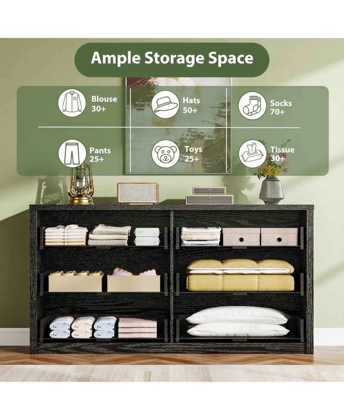 homfan Modern Handle-Free 6 Drawer Dresser for Bedroom - Wide Wooden Chest of Drawers Spacious Storage Cabinet Living Room, Hallway, Entryway