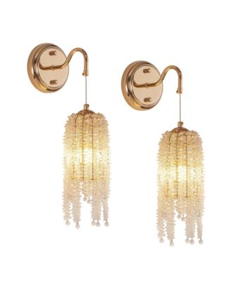 Frame Crystal Bead String Wall Sconces Set of 2 E12 Bulb Socket Elegant Hanging Light for Living Room Bedroom Hallway No Bulbs Included