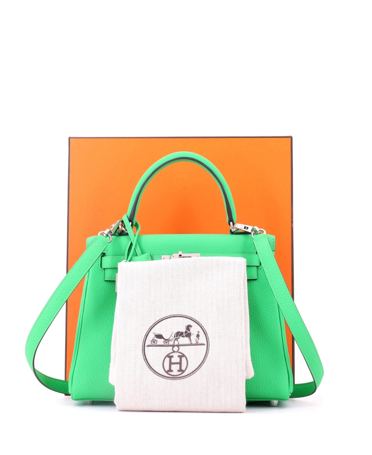 Pre-Owned HERMES Kelly 25 Handbag Green Togo with Palladium Hardware