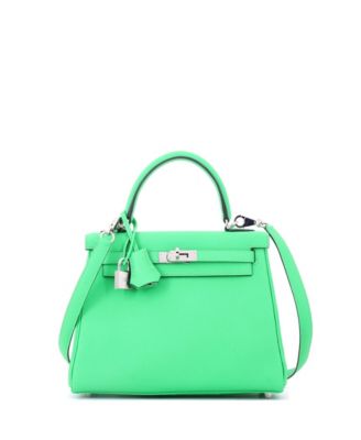 Kelly 25 Handbag Green Togo with Palladium Hardware