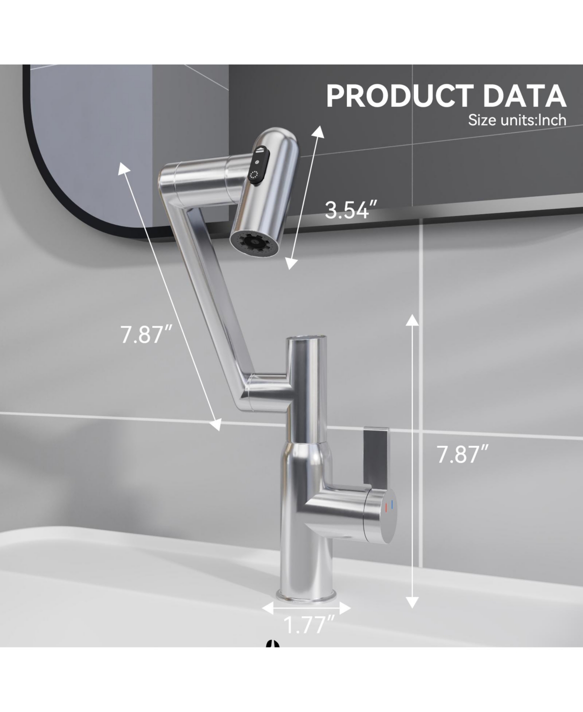 Phying Chrome Bathroom Sink Faucet with Spray Function and Temperature Display for Anti-Skid Switch and Hot and Cold and 360degree(s) Rotary