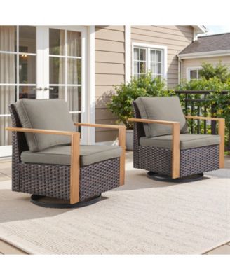 Outdoor Swivel Chairs Set of 2,Patio Wicker Rocker Chairs,All Weather Patio Conversation Furniture Set, Ideal for Porch Balcony Deck Yard