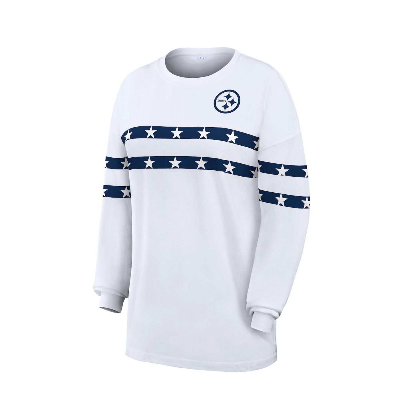 Женская футболка WEAR by Erin Andrews White Pittsburgh Steelers Americana Stripe Long Sleeve — фото 2