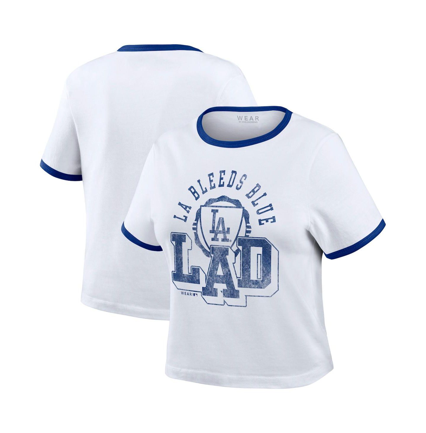Женская футболка WEAR by Erin Andrews White Los Angeles Dodgers Ringer Baby T-Shirt — фото 1