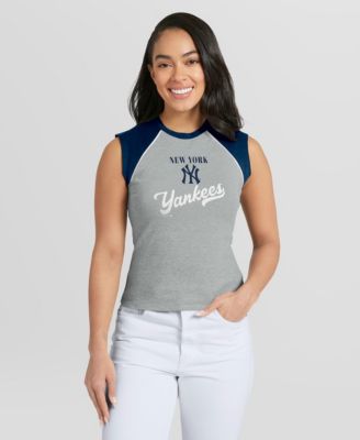 Women's Heather Gray New York Yankees Cropped Raglan Tank Top