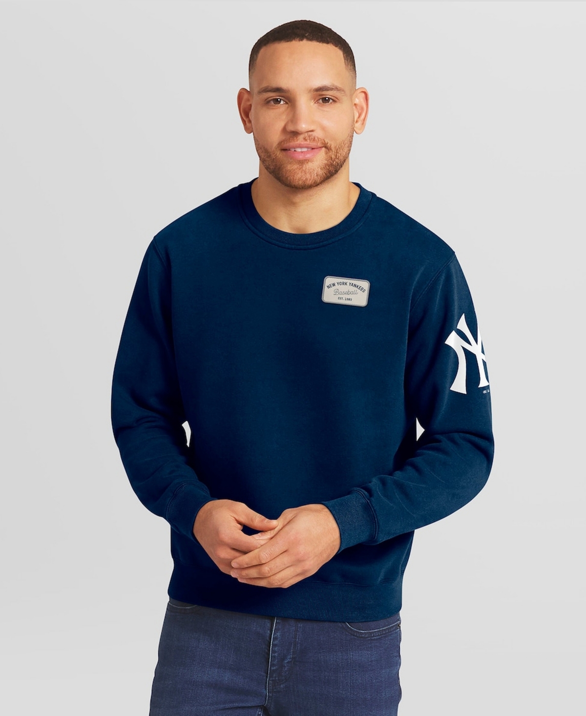 Fanatics Men's Navy New York Yankees Washed Crew Neck Pullover Sweatshirt