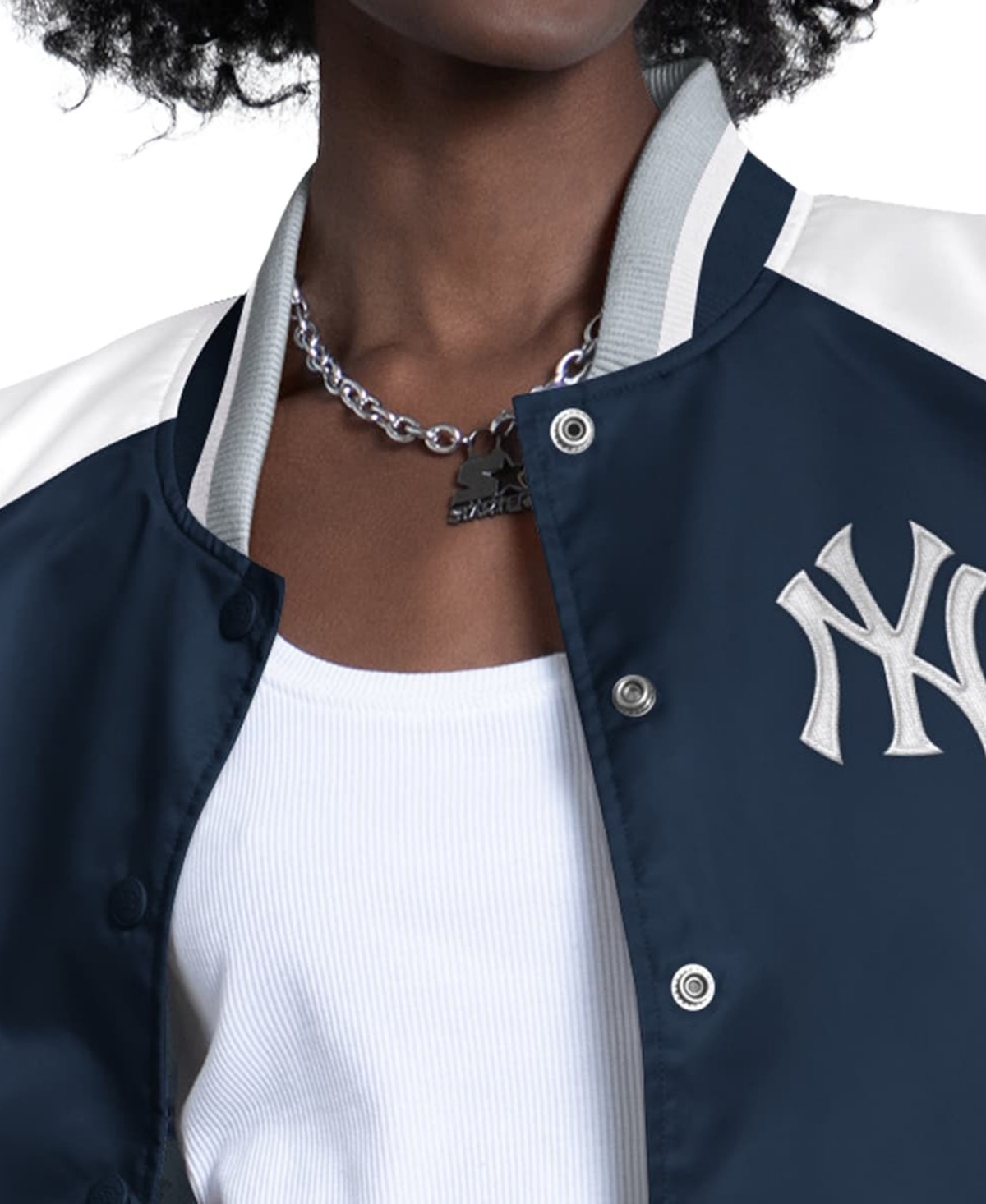 Starter Women's White/Navy New York Yankees Blitz Varsity Raglan Full-Snap Satin Jacket