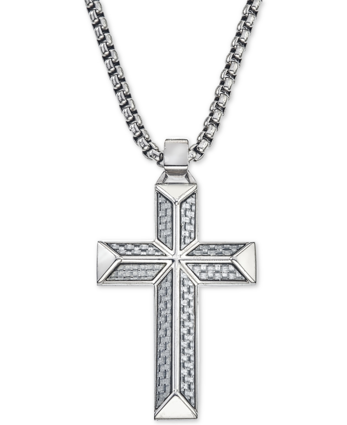Cross Pendant Necklace in Gray Carbon Fiber and Stainless Steel, Created for Macy's - Stainless Steel