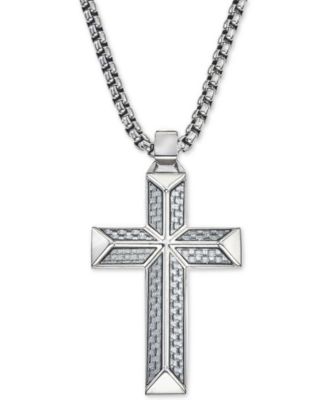 Esquire Men's Jewelry Cross Pendant Necklace in Gray Carbon Fiber and ...