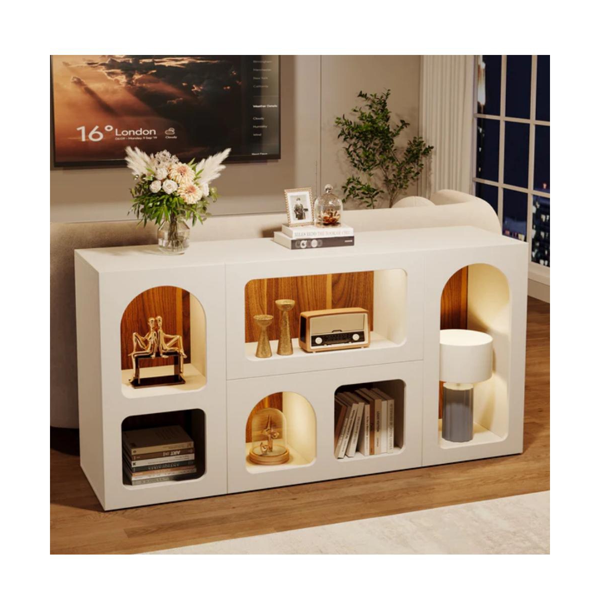 Slickblue Sofa Console Table with Storage Shelves, Wooden Entryway Organizer Table