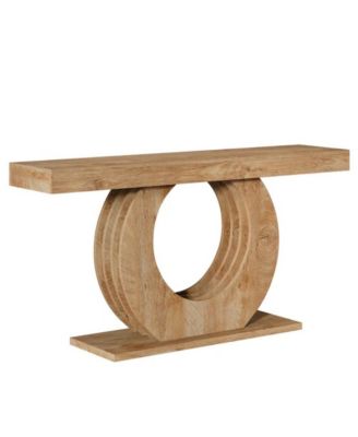Rustic Console Table with Round Base for Hallway, Entryway and Sofa Side Use