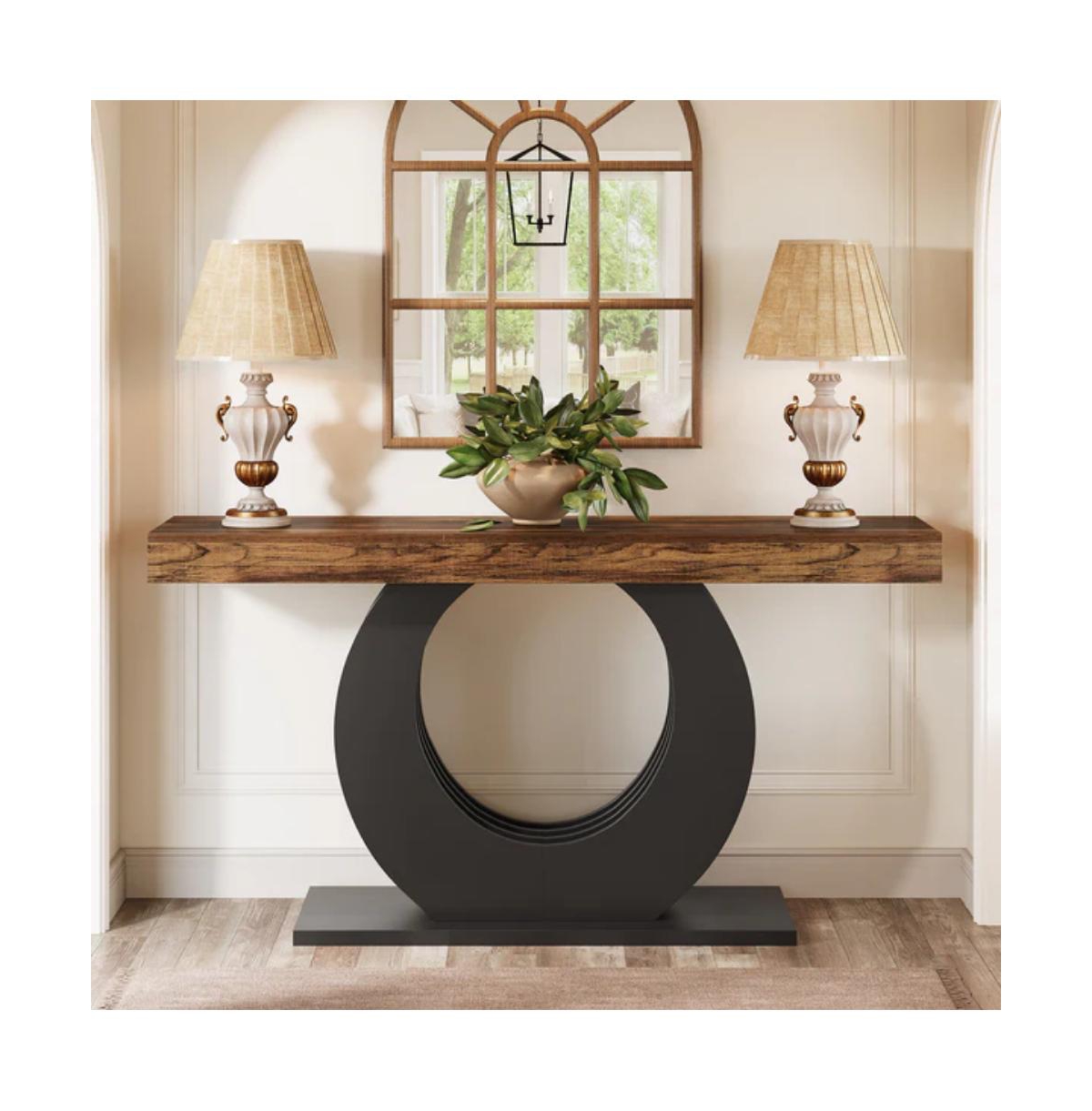 Slickblue Rustic Console Table with Round Base for Hallway, Entryway and Sofa Side Use
