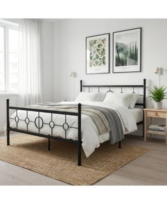 Metal Bed Frame with Vintage Circular Headboard and Footboard, Heavy-Duty Iron Platform Bed, No Box Spring Needed, Noise-Free Design