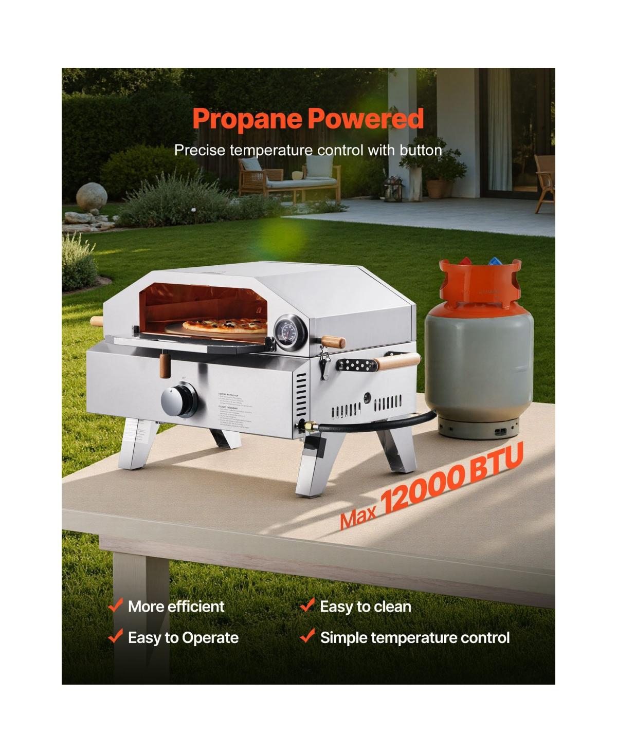Asagikoiai Outdoor Portable Stainless Steel Gas Pizza Oven with Thermometer and Cordierite Stone