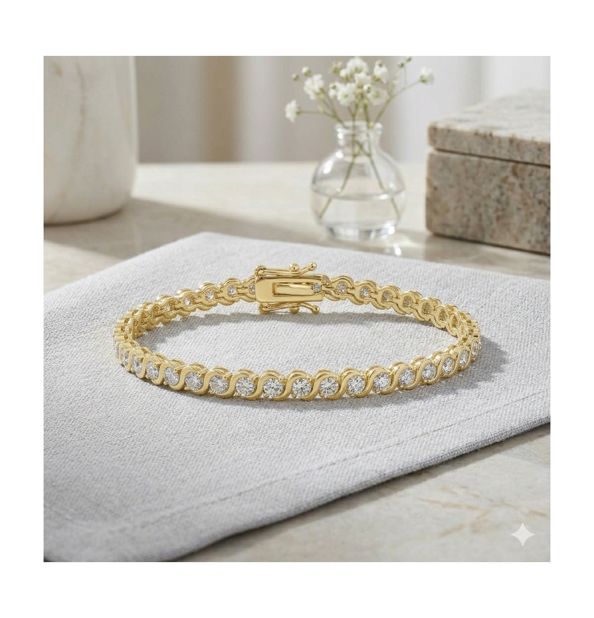 Simona Radiant Round Cz Polished Wave Design Tennis Bracelet